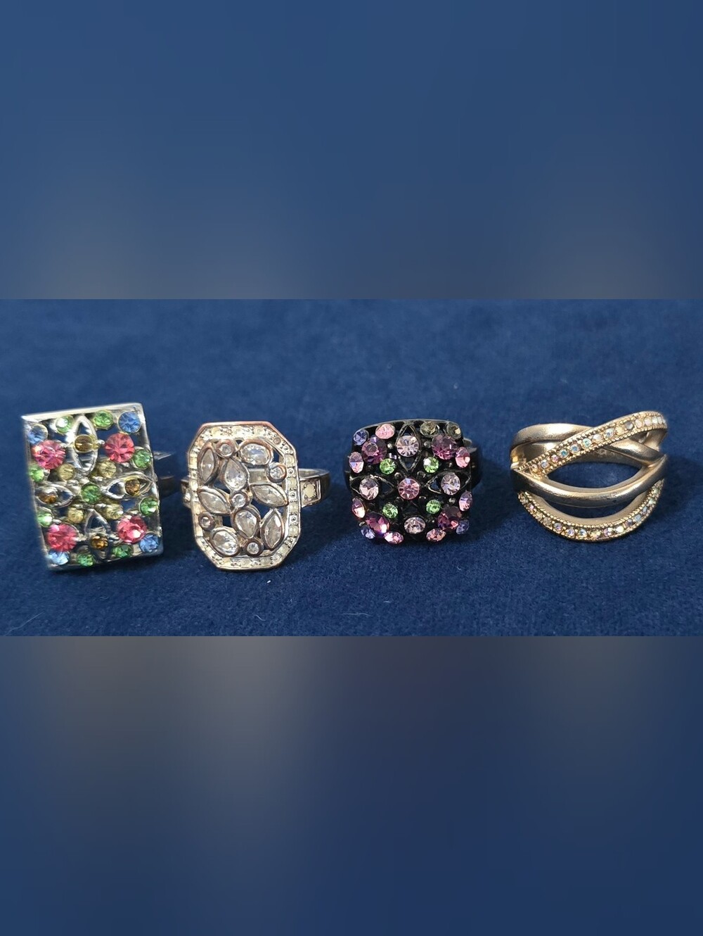 LOT of 4 Women's Size 8 Costume Jewelry Rings Metal Multi Colored Set Gemstones